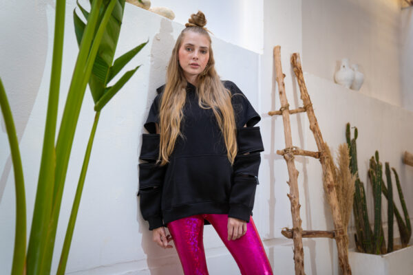 OVERSIZED ZIPPED HOODIE [BLACK] - Image 9