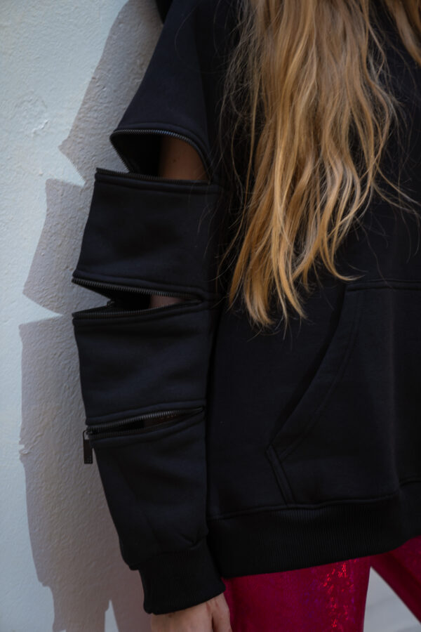OVERSIZED ZIPPED HOODIE [BLACK] - Image 8
