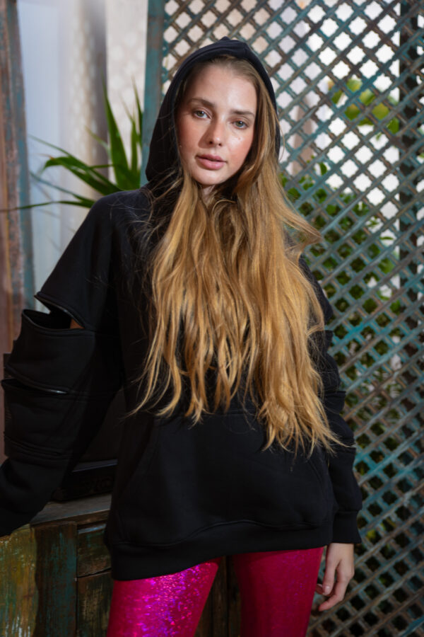 OVERSIZED ZIPPED HOODIE [BLACK] - Image 10