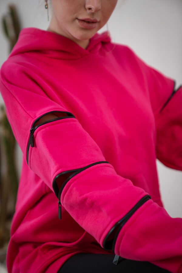 OVERSIZED ZIPPED HOODIE [FOCHSIA] - Image 6