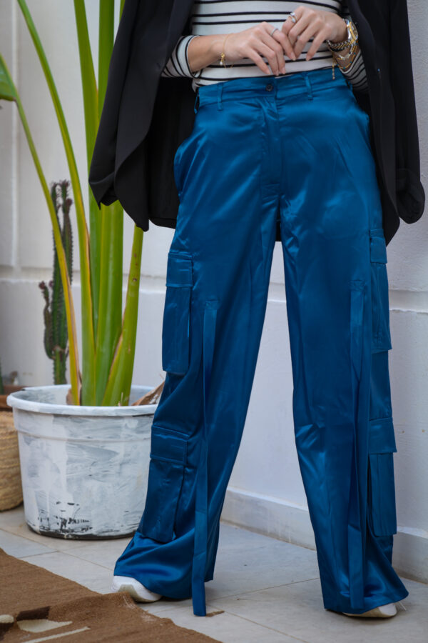 SATIN CARGO TROUSERS [Blue] - Image 7