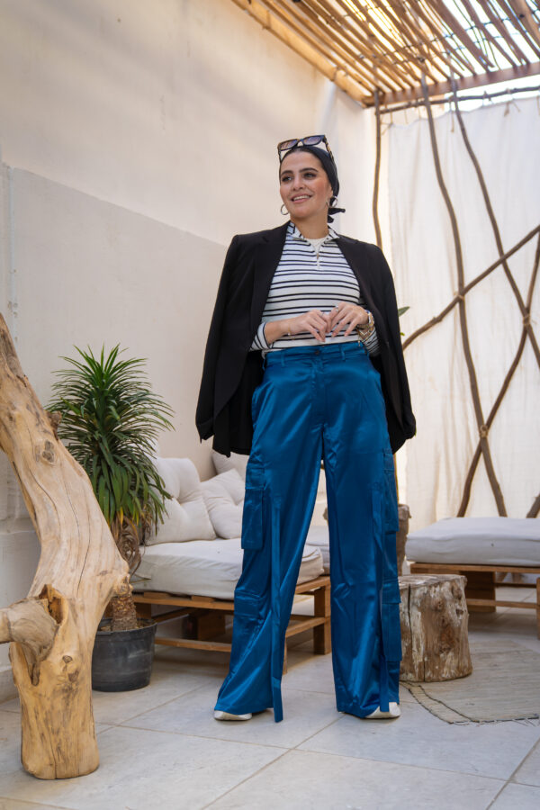 SATIN CARGO TROUSERS [Blue] - Image 6