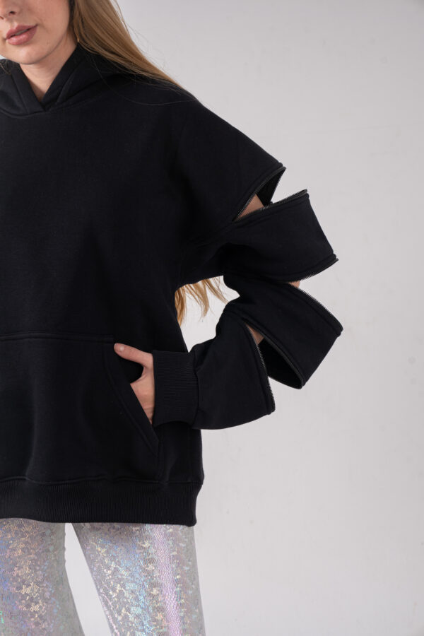 OVERSIZED ZIPPED HOODIE [BLACK] - Image 2
