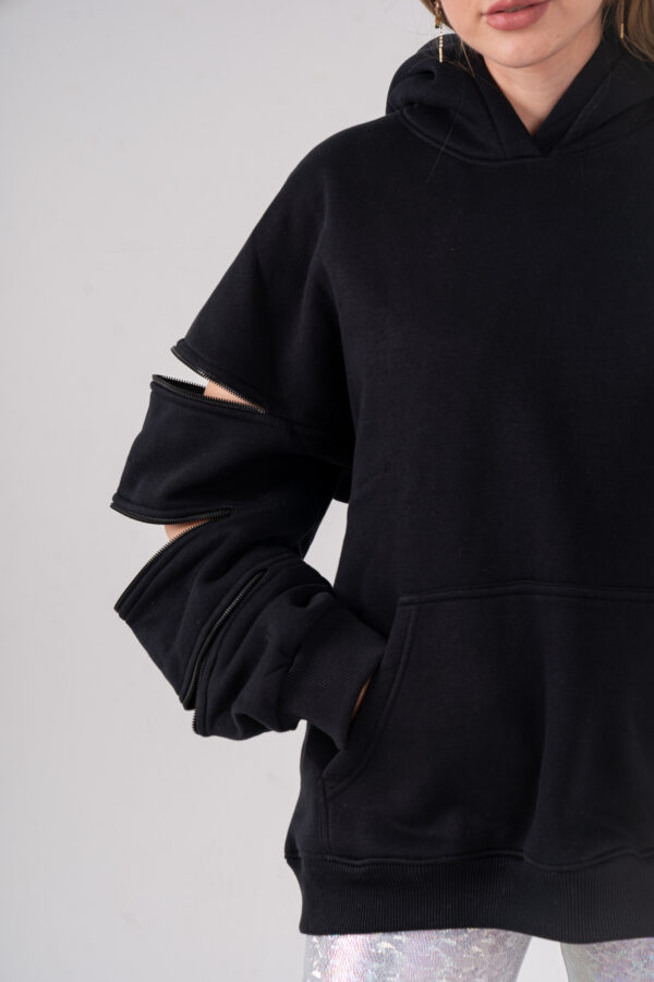 OVERSIZED ZIPPED HOODIE [BLACK] - Image 4