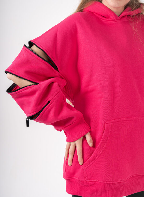 OVERSIZED ZIPPED HOODIE [FOCHSIA] - Image 2