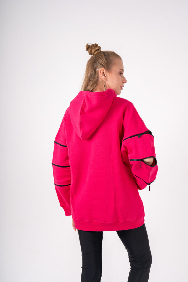 OVERSIZED ZIPPED HOODIE [FOCHSIA] - Image 3
