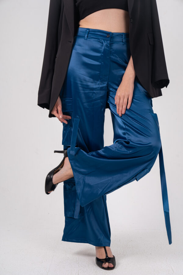 SATIN CARGO TROUSERS [Blue] - Image 3
