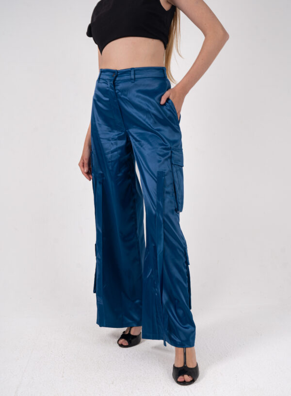 SATIN CARGO TROUSERS [Blue] - Image 2
