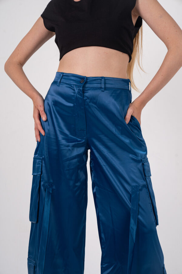 SATIN CARGO TROUSERS [Blue] - Image 4