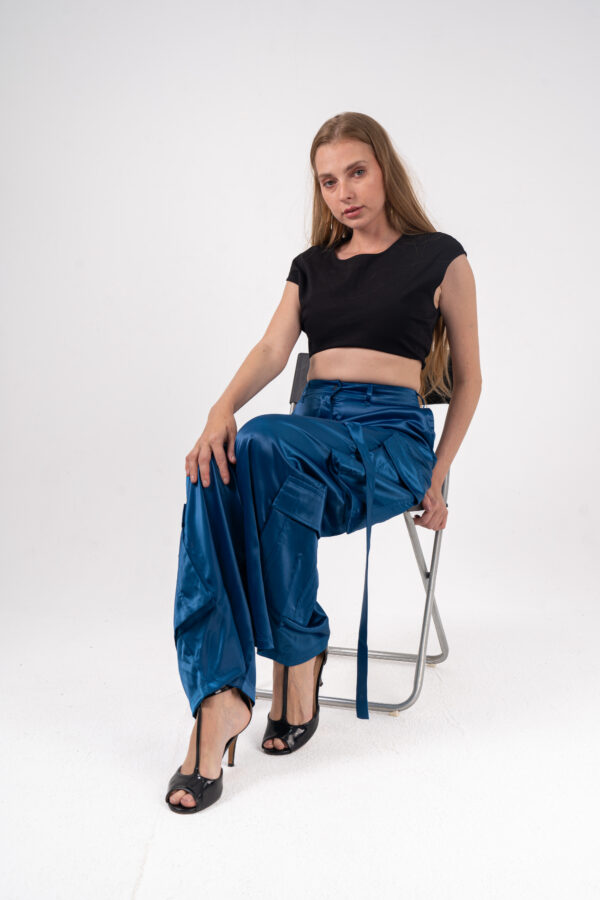 SATIN CARGO TROUSERS [Blue]