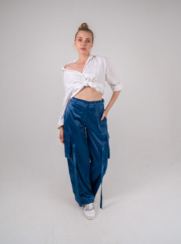 SATIN CARGO TROUSERS [Blue] - Image 9