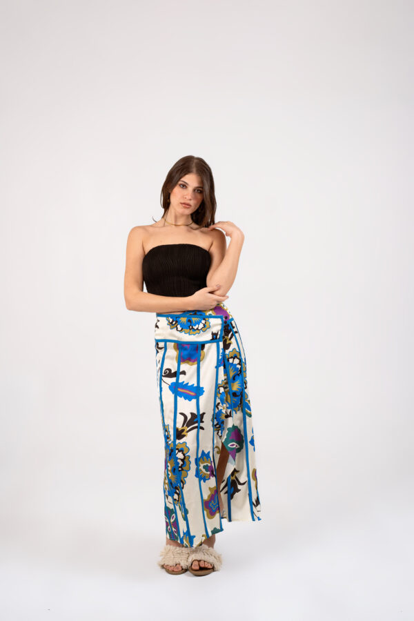 Azure Striped Satin-Linen Skirt - Image 8