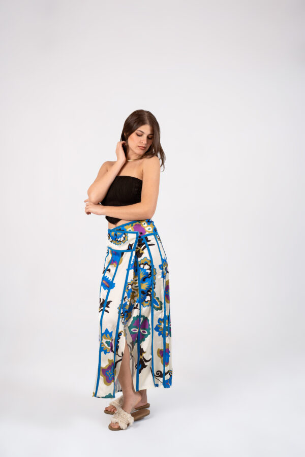 Azure Striped Satin-Linen Skirt - Image 6