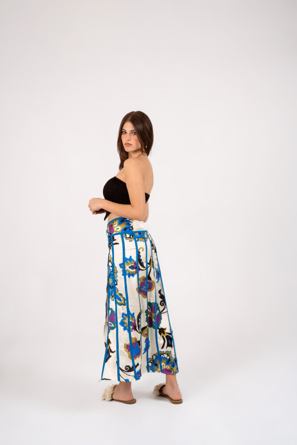 Azure Striped Satin-Linen Skirt - Image 5