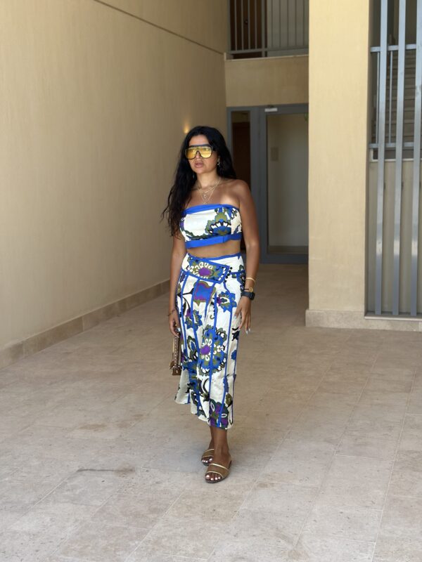 Azure Striped Satin-Linen Skirt - Image 2