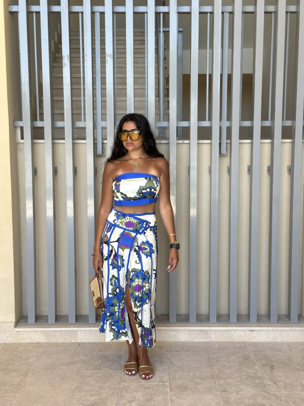 Azure Striped Satin-Linen Skirt - Image 3